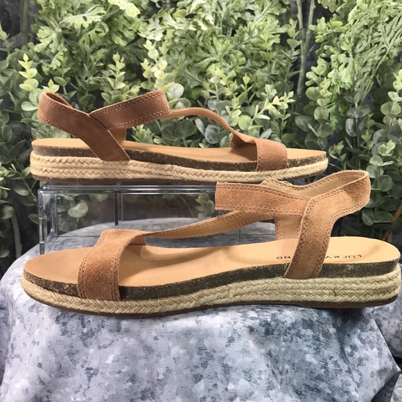 Lucky 🍀 Brand Gabrien Tan Suede Leather Espadrille Sandals Women’s 11M ☀️ - Picture 4 of 11